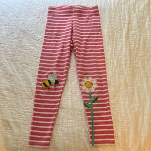 Mini Boden appliqué legging, pink stripe, bee and flower